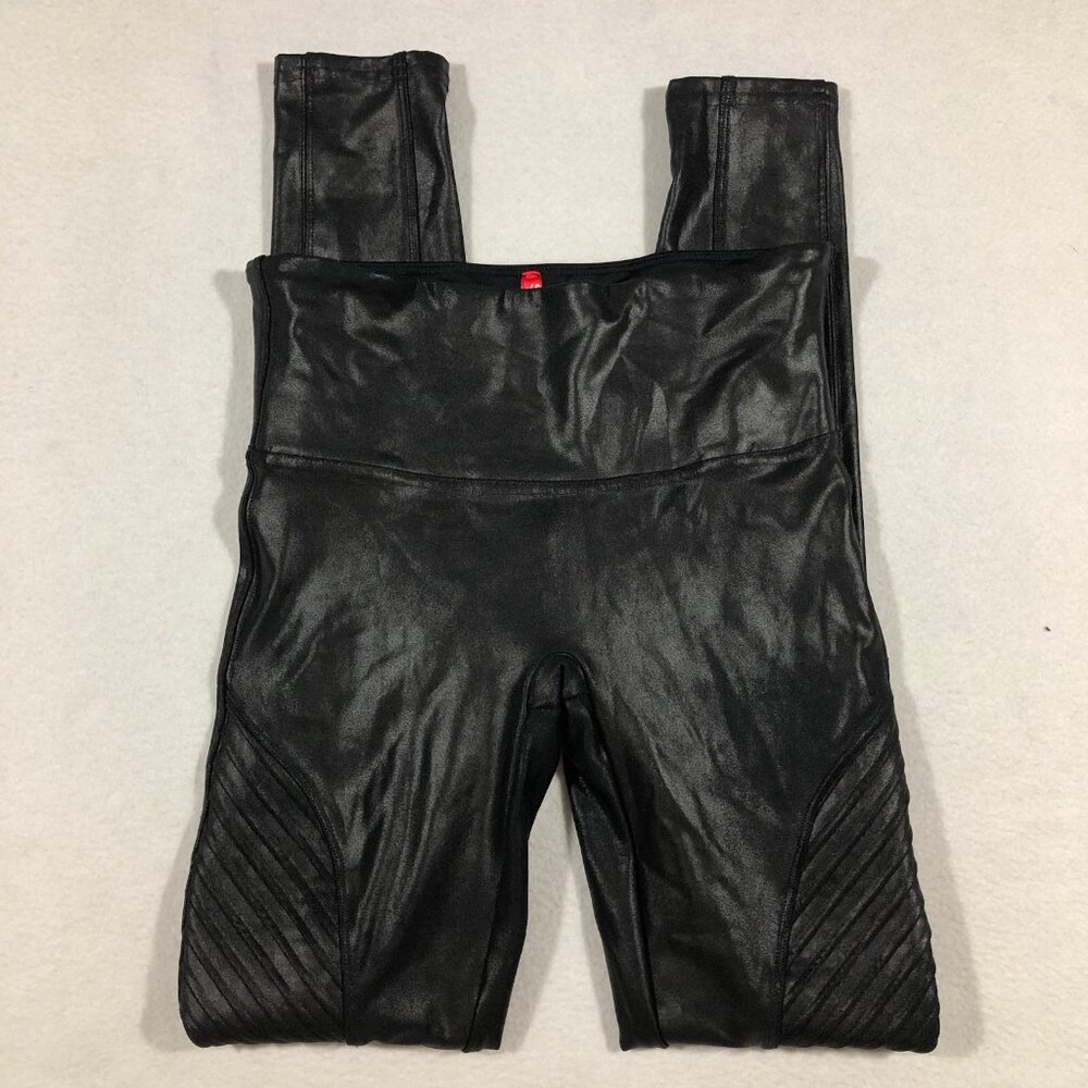SPANX Leggings Womens Small Black Faux Leather Moto Leggings